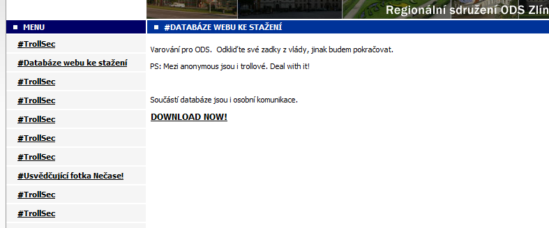 Vytrollený web Zlínské ODS